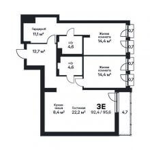 3-комн. евро квартира в ЖК Петропавловский, 95.60 м²