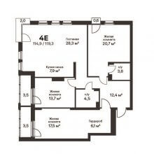 4-комн. евро квартира в ЖК Петропавловский, 119.30 м²