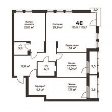 4-комн. евро квартира в ЖК Петропавловский, 119.70 м²