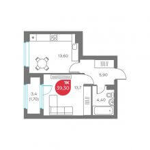 1-комн. квартира в ЖК Кама, 39.30 м²