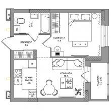2-комн. квартира в ЖК Quatro, 37.00 м²
