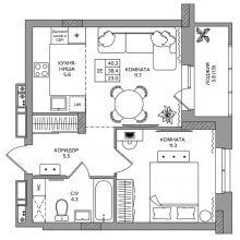 2-комн. квартира в ЖК Quatro, 40.30 м²