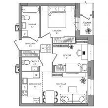 3-комн. евро квартира в ЖК Quatro, 54.30 м²
