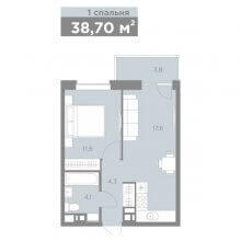2-комн. евро квартира в ЖК Старт, 38.70 м²
