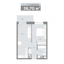 2-комн. евро квартира в ЖК Старт, 38.70 м²