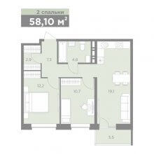 3-комн. евро квартира в ЖК Старт, 58.10 м²