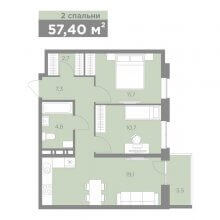 3-комн. евро квартира в ЖК Старт, 57.40 м²