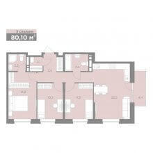 4-комн. евро квартира в ЖК Старт, 80.10 м²