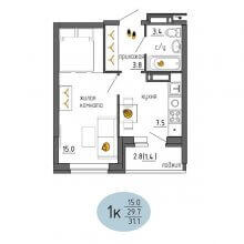 1-комн. квартира в ЖК Утро, 31.10 м²