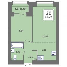 2-комн. евро квартира в ЖК Романтик, 35.99 м²