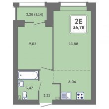 2-комн. евро квартира в ЖК Романтик, 36.78 м²