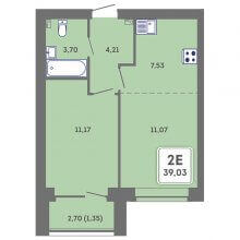 2-комн. евро квартира в ЖК Романтик, 39.03 м²