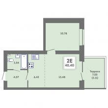 2-комн. евро квартира в ЖК Романтик, 40.40 м²