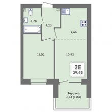 2-комн. евро квартира в ЖК Романтик, 39.45 м²