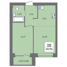 2-комн. евро квартира в ЖК Романтик, 38.96 м²