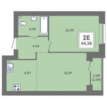 2-комн. евро квартира в ЖК Романтик, 44.38 м²