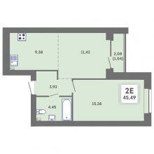 2-комн. евро квартира в ЖК Романтик, 45.49 м²