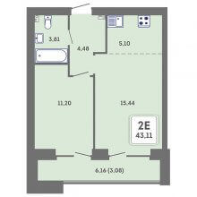 2-комн. евро квартира в ЖК Романтик, 43.11 м²