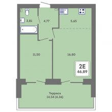 2-комн. евро квартира в ЖК Романтик, 46.89 м²