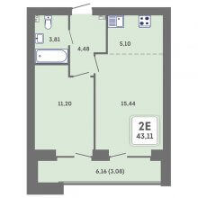 2-комн. евро квартира в ЖК Романтик, 43.11 м²