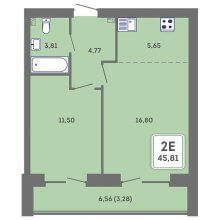 2-комн. евро квартира в ЖК Романтик, 45.81 м²
