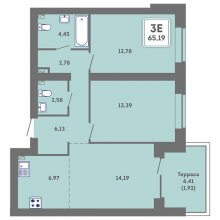 3-комн. евро квартира в ЖК Романтик, 65.19 м²