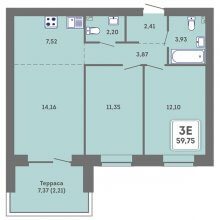 3-комн. евро квартира в ЖК Романтик, 59.75 м²