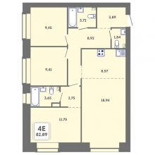 3-комн. евро квартира в ЖК Романтик, 82.89 м²