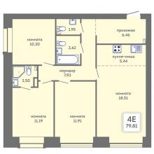 3-комн. евро квартира в ЖК Романтик, 79.81 м²
