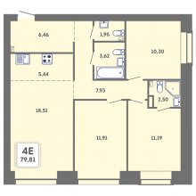3-комн. евро квартира в ЖК Романтик, 79.81 м²