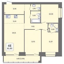 3-комн. евро квартира в ЖК Романтик, 81.85 м²