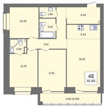 3-комн. евро квартира в ЖК Романтик, 81.85 м²