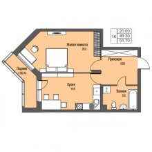 1-комн. квартира в ЖК Атриум Парк, 51.70 м²