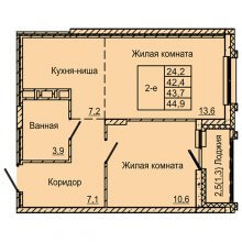 2-комн. евро квартира в ЖК Латте, 44.90 м²