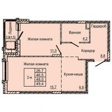 2-комн. евро квартира в ЖК Латте, 49.40 м²