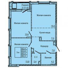 3-комн. евро квартира в ЖК Латте, 66.90 м²