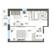 2-комн. евро квартира в ЖК Гренхольм, 40.30 м²