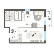 2-комн. евро квартира в ЖК Гренхольм, 40.10 м²