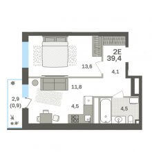 2-комн. евро квартира в ЖК Гренхольм, 39.40 м²