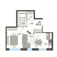 2-комн. евро квартира в ЖК Гренхольм, 40.40 м²