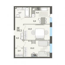 3-комн. евро квартира в ЖК Гренхольм, 58.10 м²
