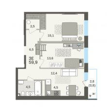 3-комн. евро квартира в ЖК Гренхольм, 59.90 м²