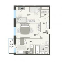 3-комн. евро квартира в ЖК Гренхольм, 57.30 м²