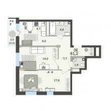 3-комн. евро квартира в ЖК Гренхольм, 61.20 м²