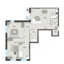 3-комн. евро квартира в ЖК Гренхольм, 86.20 м²
