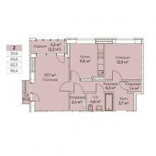 2-комн. квартира в ЖК Ветлан, 66.40 м²