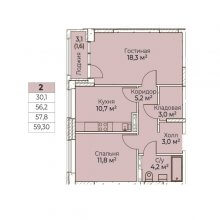 2-комн. квартира в ЖК Ветлан, 59.30 м²