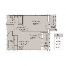 2-комн. евро квартира в ЖК Ветлан, 46.00 м²