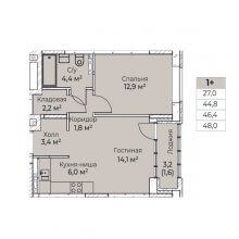 2-комн. евро квартира в ЖК Ветлан, 48.00 м²