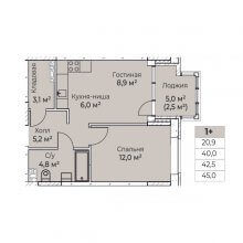 2-комн. евро квартира в ЖК Ветлан, 45.00 м²